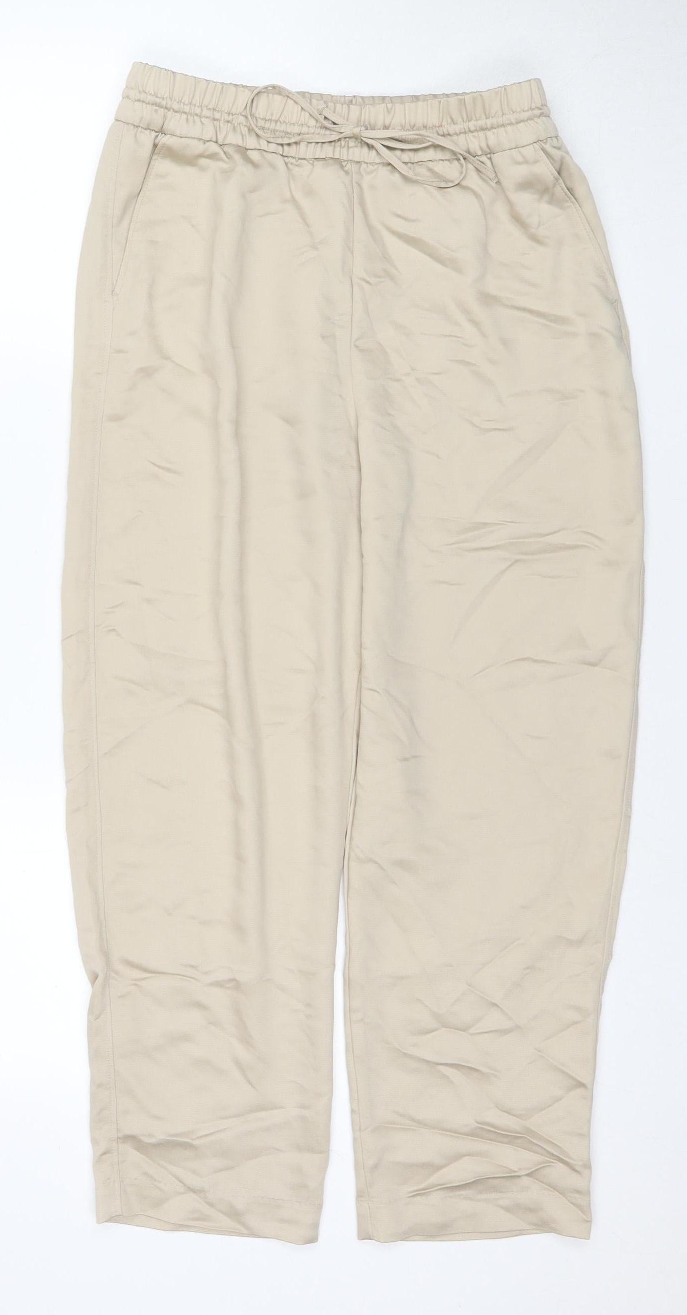 Womens UK Size S H&M Relaxed Fit Capri Beige Trousers