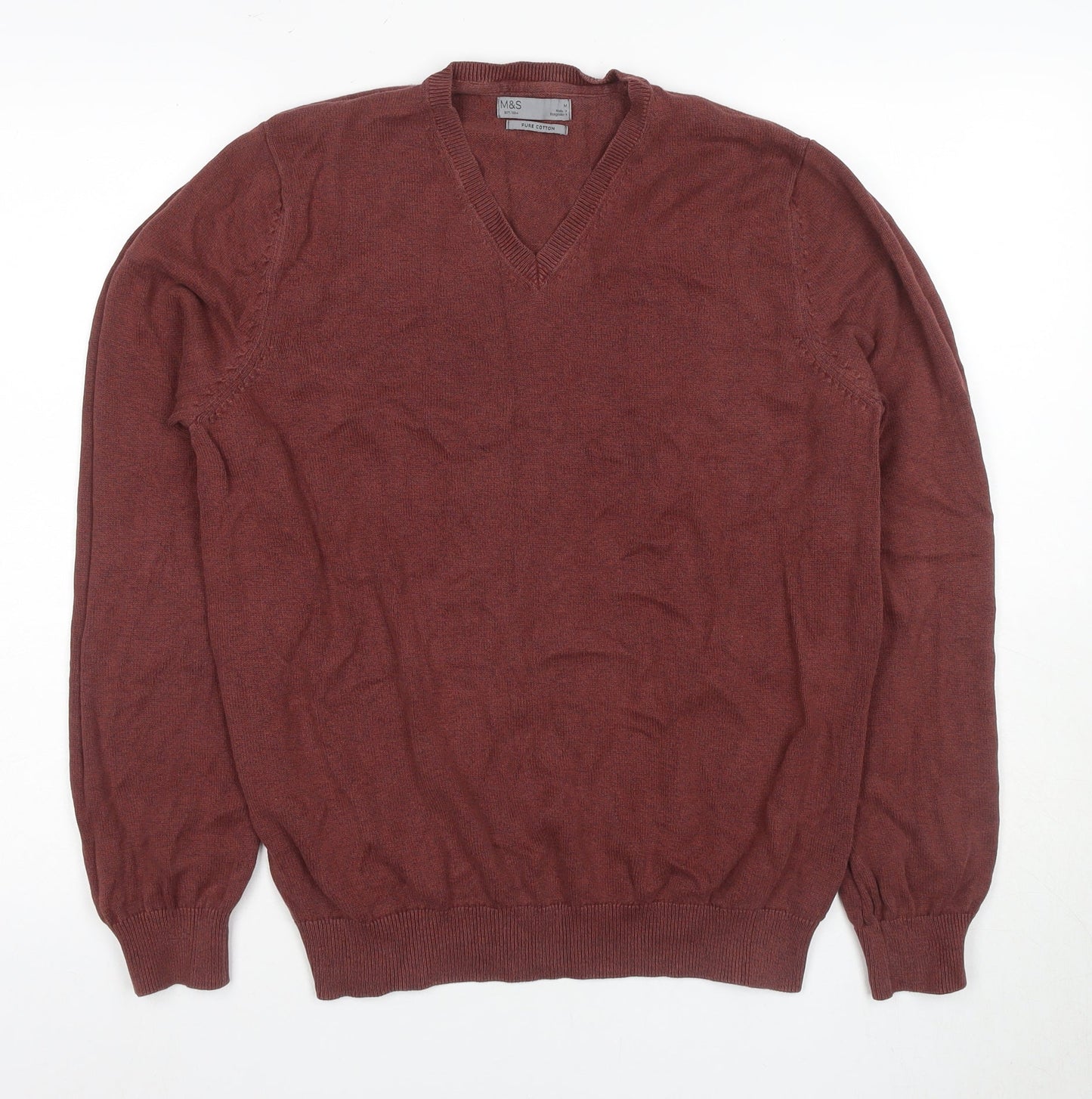 Marks and Spencer Men's Brown V-Neck Jumper M