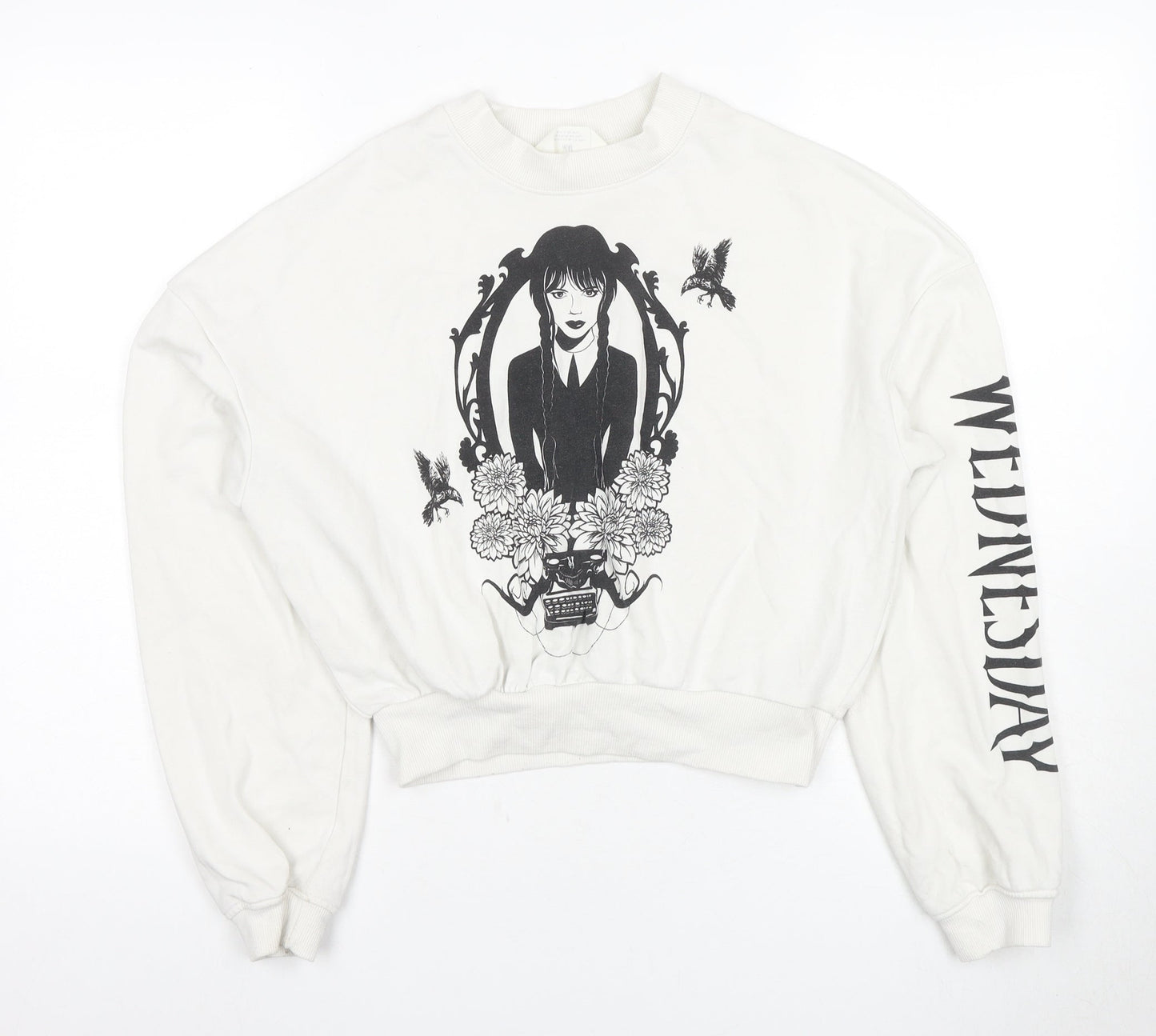 H&M Girls White Wednesday Sweatshirt 14 Years Regular Fit