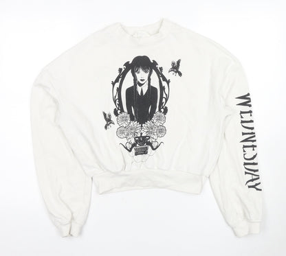 H&M Girls White Wednesday Sweatshirt 14 Years Regular Fit