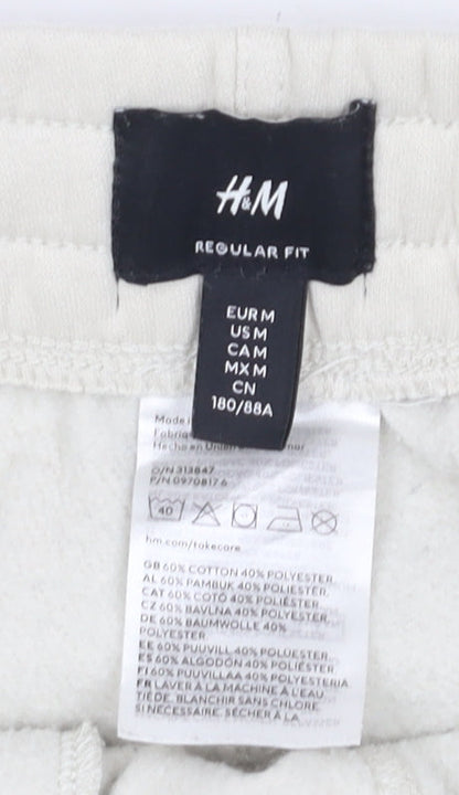 H&M Beige Joggers M Unisex Elastic Waist Regular Fit