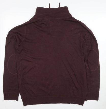 New Look Men's Brown Henley Jumper L, High Neck, Button Accent