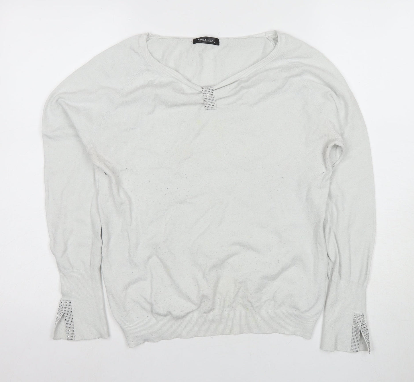 Nuna Lie Women's White V-Neck Sequin Long Sleeve Knit Top Size L