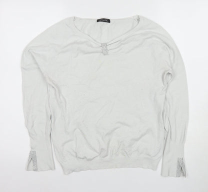Nuna Lie Women's White V-Neck Sequin Long Sleeve Knit Top Size L