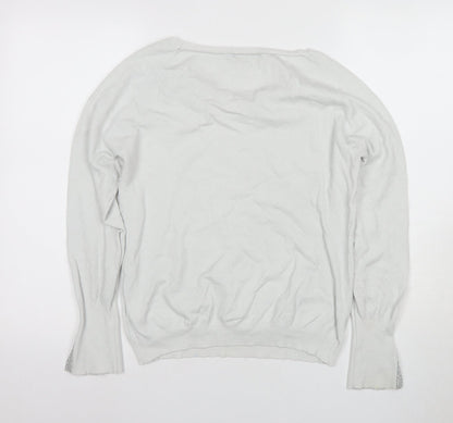 Nuna Lie Women's White V-Neck Sequin Long Sleeve Knit Top Size L