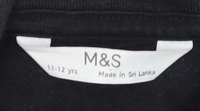 Marks and Spencer Girls' Black Full Zip Hoodie 11-12 Years