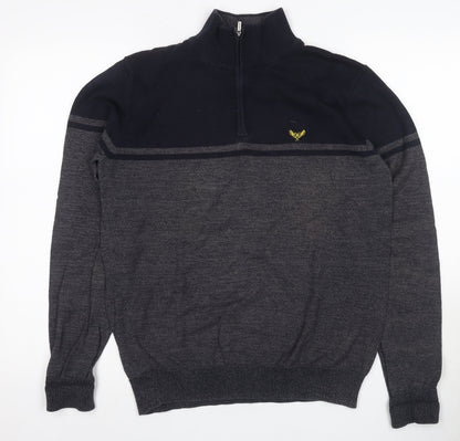 Threadbare Men's Black Full Zip Wool Jumper Medium