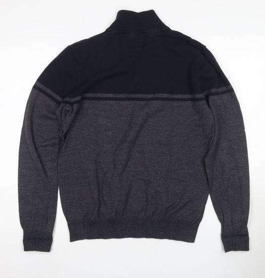 Threadbare Men's Black Full Zip Wool Jumper Medium