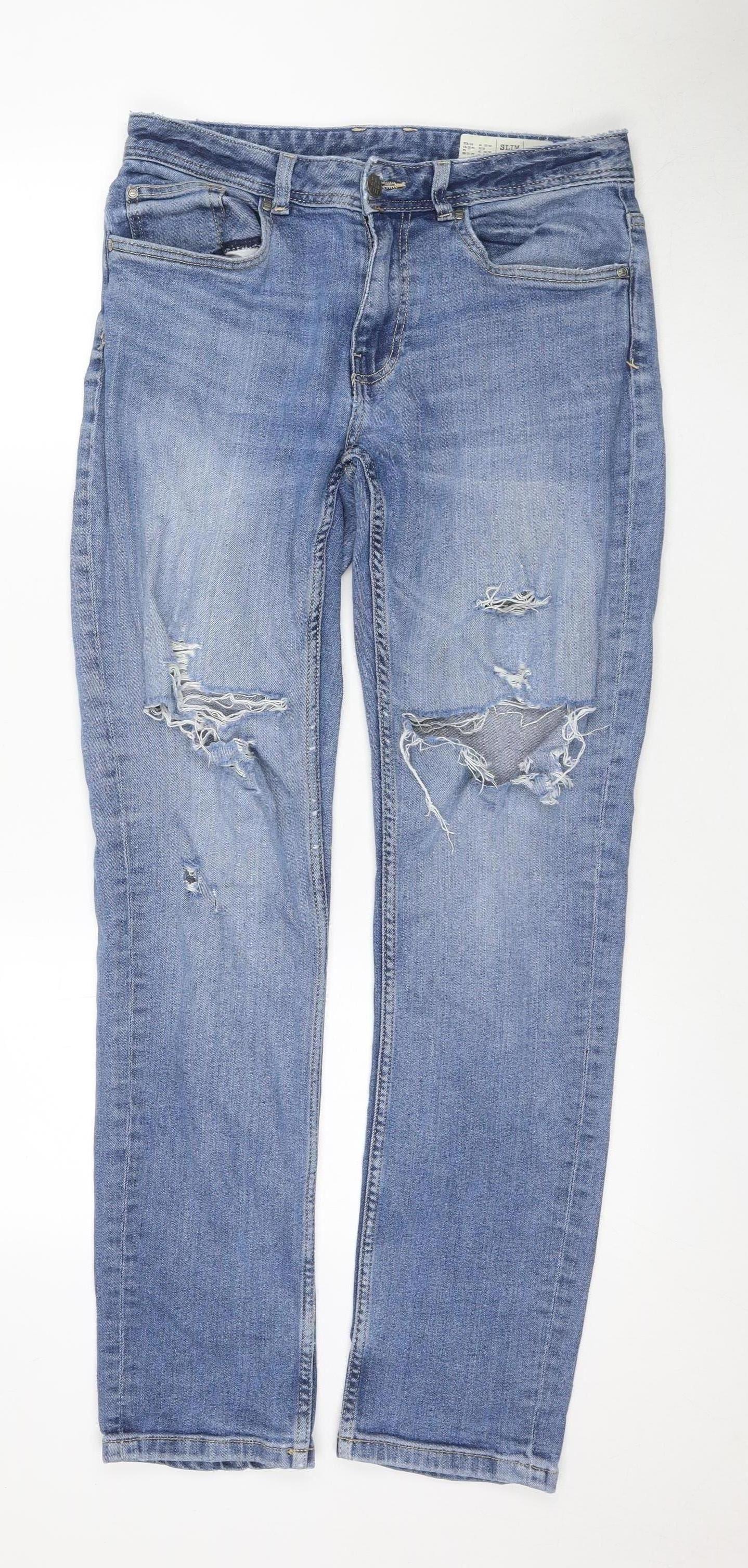 Livergy Men's Blue Slim Fit Distressed Jeans 32/32