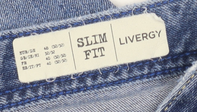 Livergy Men's Blue Slim Fit Distressed Jeans 32/32