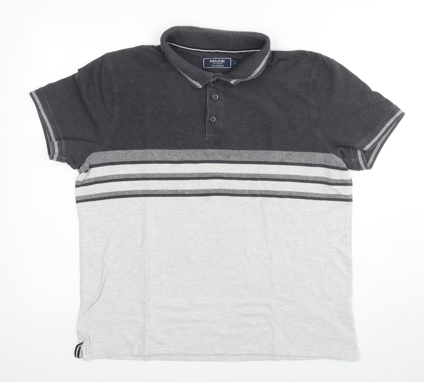 Maine New England Men's Grey Striped Polo Size L