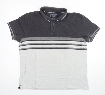 Maine New England Men's Grey Striped Polo Size L
