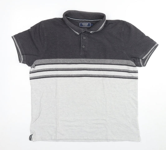 Maine New England Men's Grey Striped Polo Size L