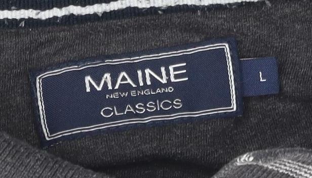 Maine New England Men's Grey Striped Polo Size L