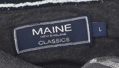 Maine New England Men's Grey Striped Polo Size L