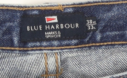 Marks and Spencer Men's Blue Straight Jeans - 38W 33L