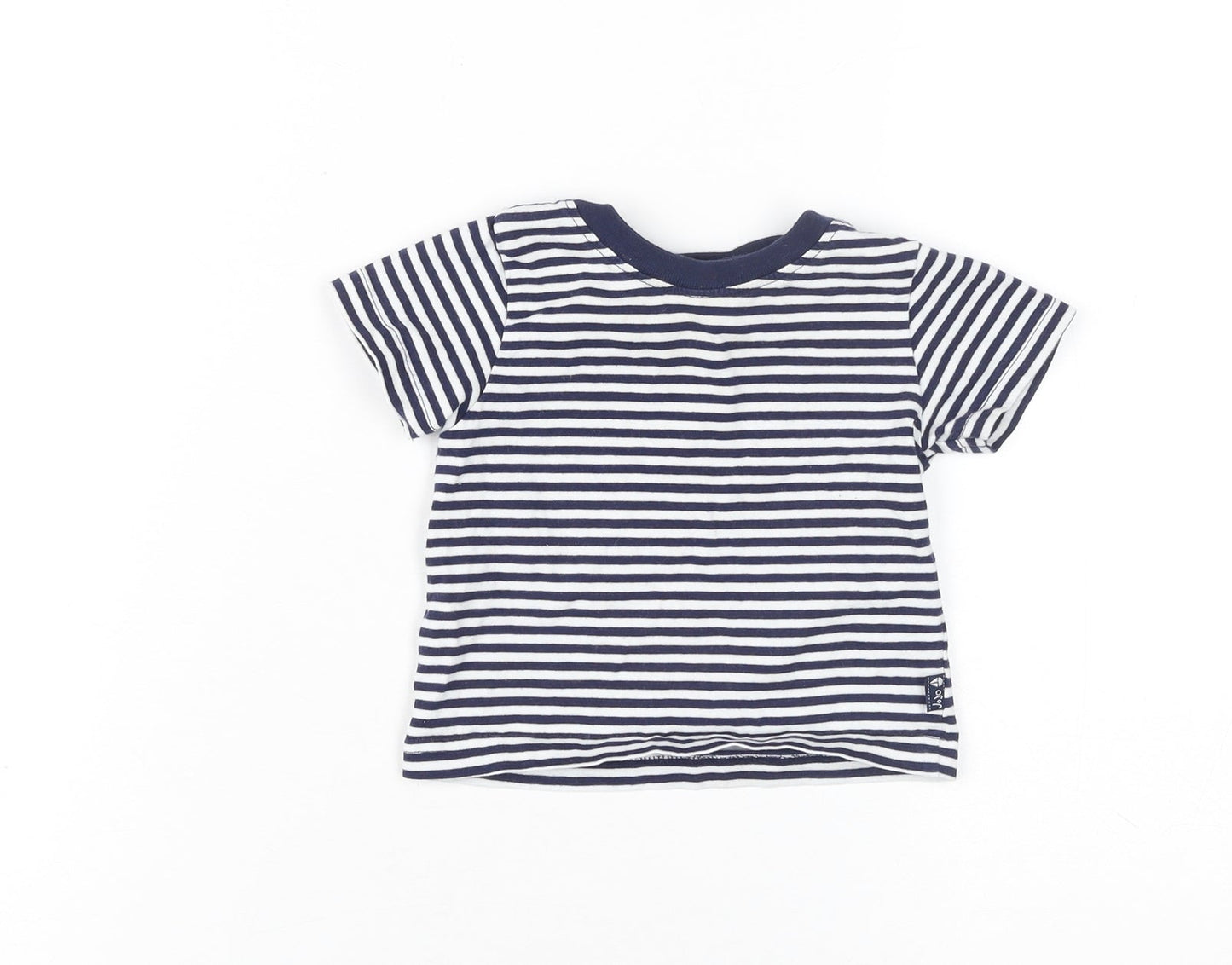 JoJo Maman Bébé Unisex Striped T-Shirt 9-12M Blue Cotton