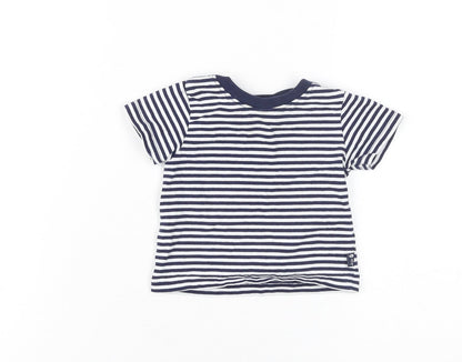 JoJo Maman Bébé Unisex Striped T-Shirt 9-12M Blue Cotton