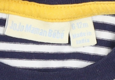 JoJo Maman Bébé Unisex Striped T-Shirt 9-12M Blue Cotton