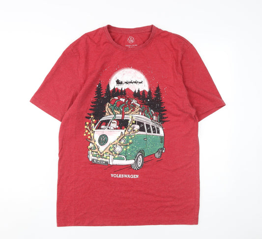 Volkswagen Men's Red Graphic Christmas T-Shirt M