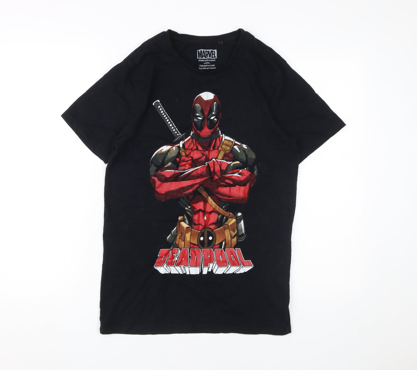 Marvel Deadpool Men's Black T-Shirt, Size S, Graphic Crew Neck