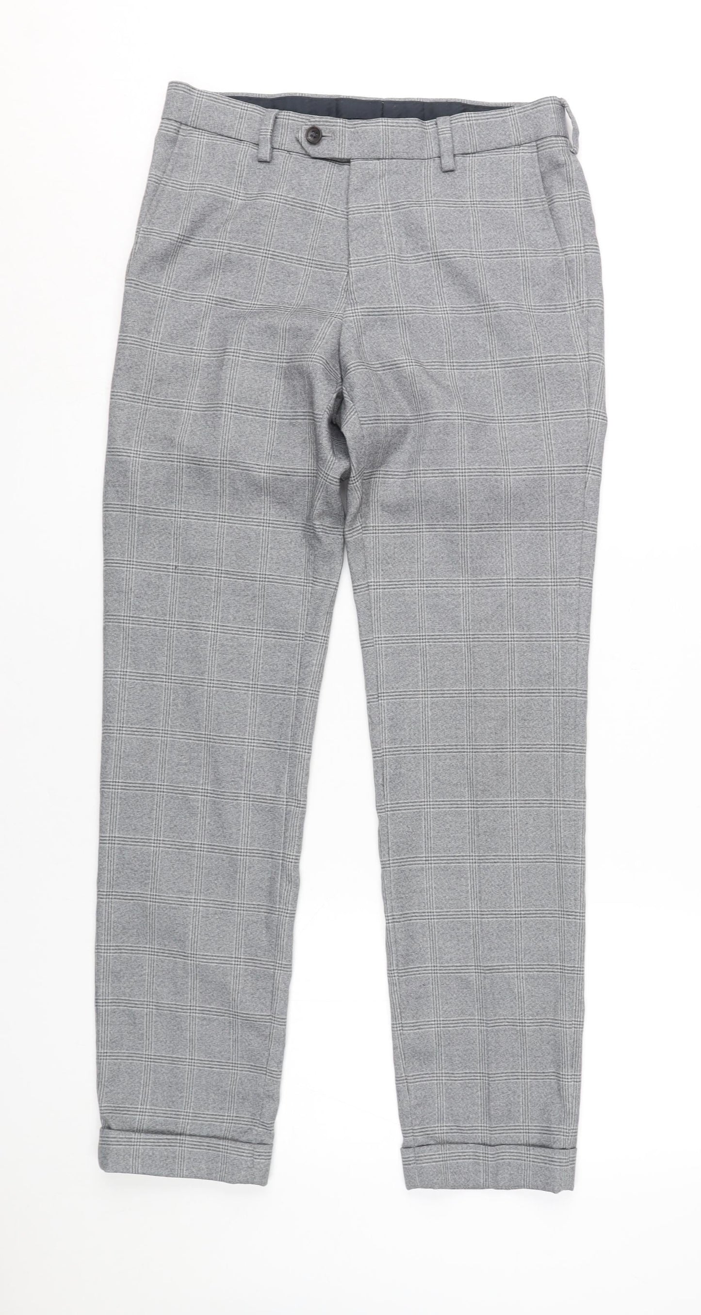 Next Men's Grey Check Chino Trousers, Size 28