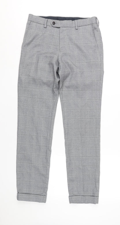 Next Men's Grey Check Chino Trousers, Size 28