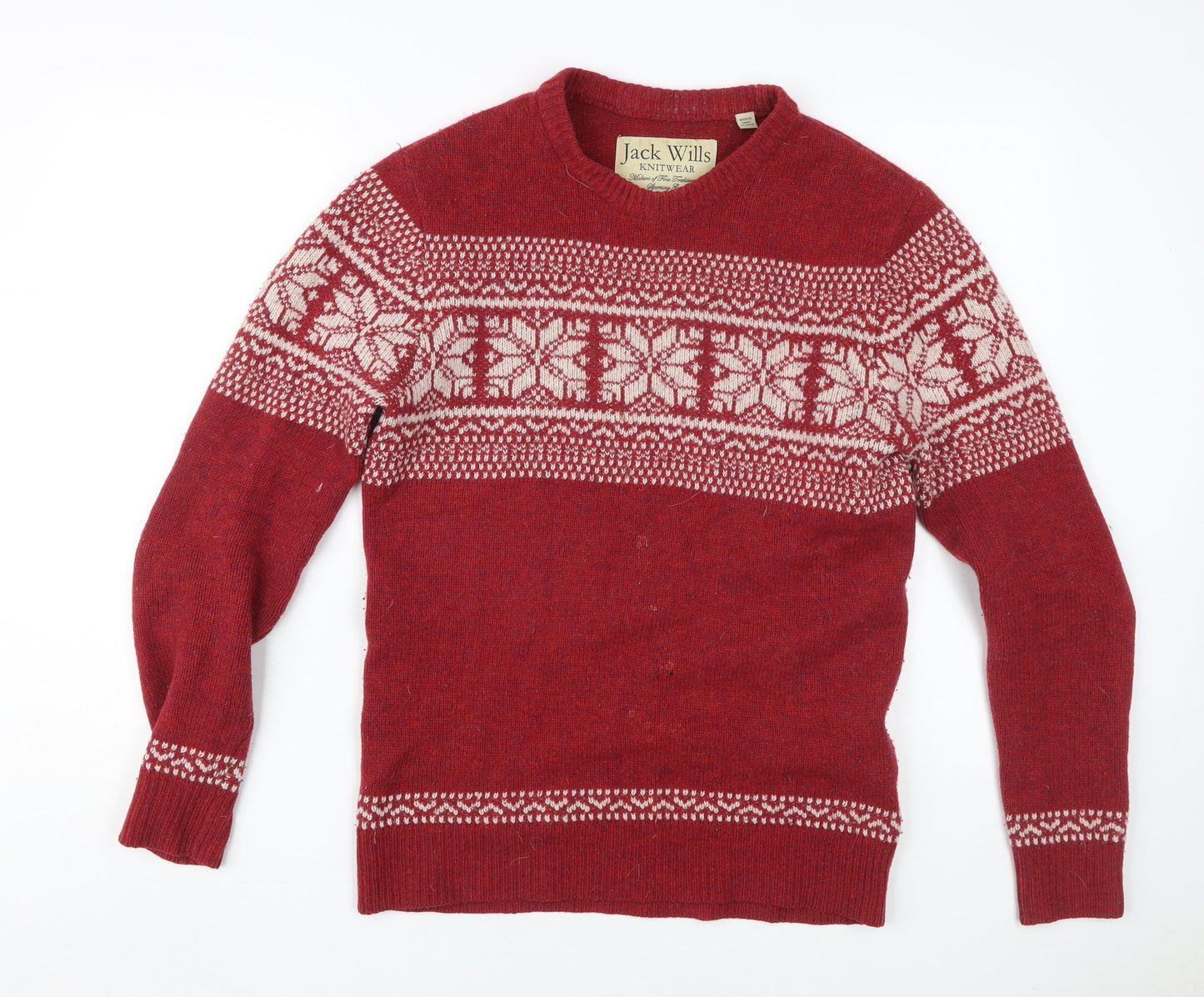 Jack Wills Men's XS Red Fair Isle Wool Pullover Jumper