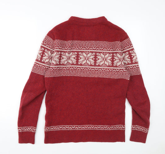 Jack Wills Men's XS Red Fair Isle Wool Pullover Jumper
