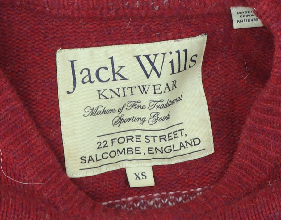 Jack Wills Men's XS Red Fair Isle Wool Pullover Jumper