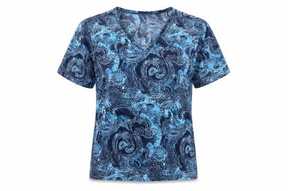 Tigi Women's Blue Geometric V-Neck T-Shirt M