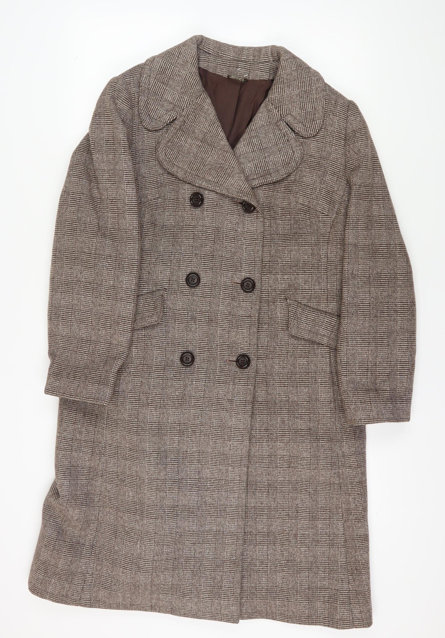 Evans Women's Brown Check Pea Coat, Long Sleeve, Plus Size
