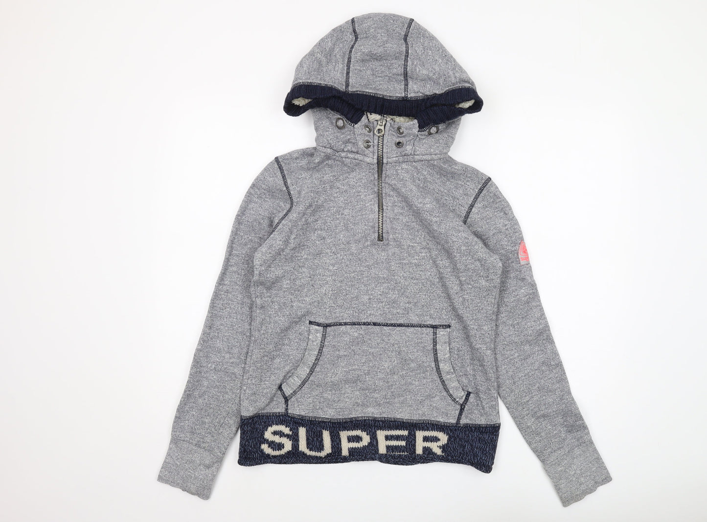 Superdry Women's Grey Hooded Henley Sweatshirt L