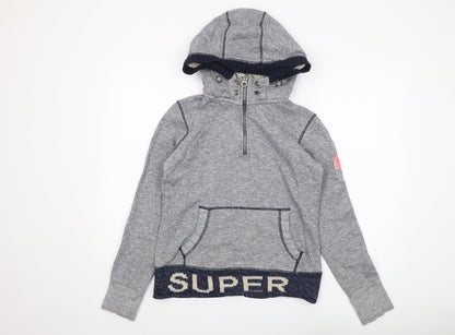 Superdry Women's Grey Hooded Henley Sweatshirt L