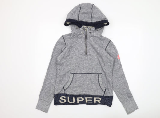 Superdry Women's Grey Hooded Henley Sweatshirt L