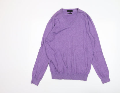 Austin Reed Men's Purple V-Neck Pullover Jumper - S