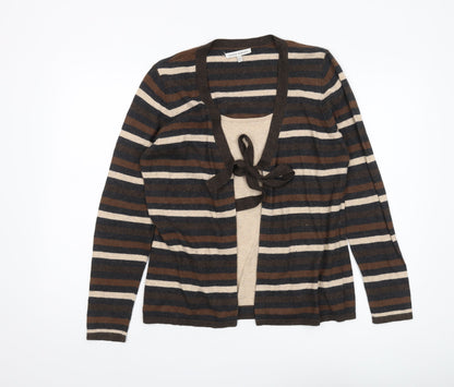 Laura Ashley Women's Brown Striped Cardigan - Size 18