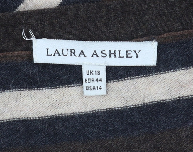 Laura Ashley Women's Brown Striped Cardigan - Size 18