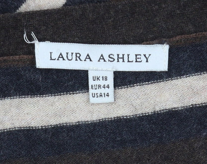 Laura Ashley Women's Brown Striped Cardigan - Size 18