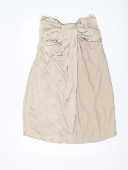 AllSaints Women's Beige Silk Strapless Dress, Bow Accent