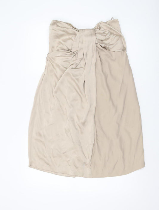 AllSaints Women's Beige Silk Strapless Dress, Bow Accent