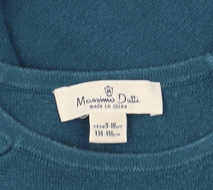 Close-up detail of Massimo Dutti girls’ blue pullover blouse, age 9-10, classic