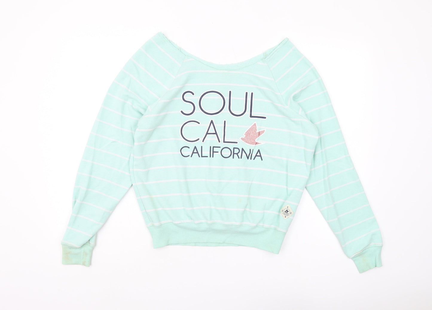 Soul Cal & Co Women's Green Striped Pullover Sweatshirt XS