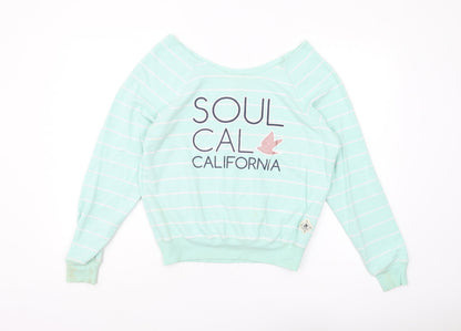 Soul Cal & Co Women's Green Striped Pullover Sweatshirt XS