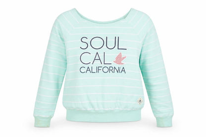 Soul Cal & Co Women's Green Striped Pullover Sweatshirt XS