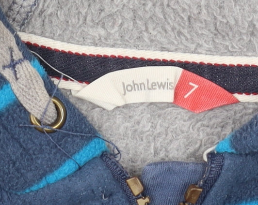 John Lewis Boys Blue Striped Pullover Hoodie - Size 7 Years