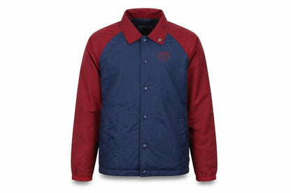 Front view of Vans boys’ red blue colourblock jacket small nylon