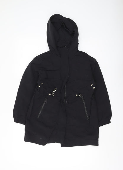 Zara Girls Black Parka Coat, 8Y, Hooded, Casual Mid-Length