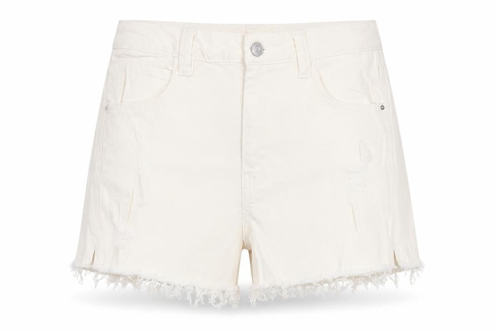 Front view of Joe Browns Women's Ivory Cut-Off Denim Shorts, size 8