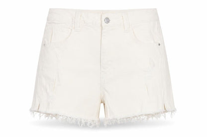 Front view of Joe Browns Women's Ivory Cut-Off Denim Shorts, size 8